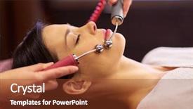  Presentation with needle - Colorful presentation design enhanced with galvanized - people beauty cosmetology and technology backdrop and a tawny brown colored foreground