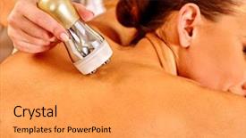  Presentation with beauty salon - Presentation with galvanized - woman receiving electroporation back therapy background and a gray colored foreground