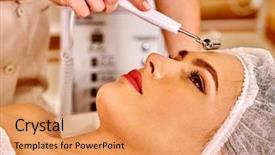  Presentation with indian woman face beauty - Colorful PPT theme enhanced with galvanized - young woman look up receiving backdrop and a coral colored foreground