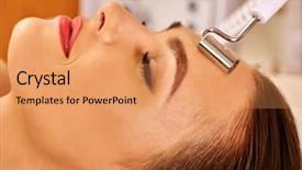  Presentation with face wash woman washing up - Slides enhanced with galvanized - young woman receiving electric facial background and a coral colored foreground