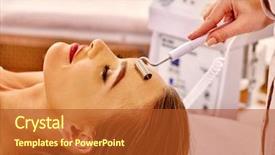  Presentation with face massage spa skin - PPT theme enhanced with galvanized - young woman receiving electric galvanic background and a red colored foreground