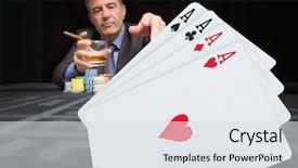  Presentation with poker - Audience pleasing slide deck consisting of gambler at the poker table with digital hand of four aces in foreground backdrop and a sky blue colored foreground