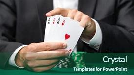  Presentation with poker - Amazing PPT layouts having gambler shows poker cards 4 aces symbol of addiction to the poker backdrop and a ocean colored foreground