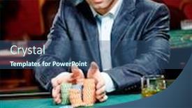  Presentation with roulette - Amazing PPT theme having gambler stakes pile of chips playing roulette at the casino risky entertainment of gambling backdrop and a ocean colored foreground