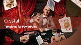  Presentation with luxury lifestyle - PPT layouts consisting of gambler-throws-cards-over background and a tawny brown colored foreground