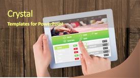  Presentation with gambling - Beautiful presentation design featuring gambling app screen against hands using tablet pc backdrop and a tawny brown colored foreground