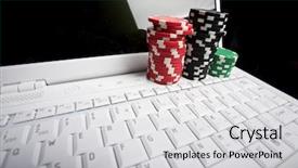  Presentation with online gambling - Audience pleasing presentation theme consisting of gambling chips on white laptop backdrop and a light gray colored foreground