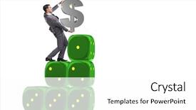 Presentation with uncertainty - PPT layouts enhanced with gambling market - businessman balancing on top background and a white colored foreground