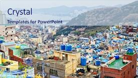  Presentation with village - PPT theme featuring gamcheon culture village busan south background and a sky blue colored foreground