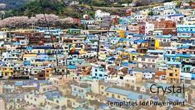  Presentation with village - Slide set featuring gamcheon culture village busan south background and a coral colored foreground