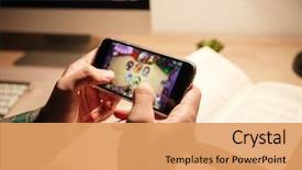  Presentation with cell - Theme enhanced with game - closeup of man hands playing background and a coral colored foreground