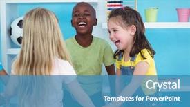  Presentation with happy kids - Presentation design enhanced with game - happy kids holding hands together background and a teal colored foreground