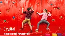  Presentation with playground - Slides with game - kids climbing on a wall background and a crimson colored foreground