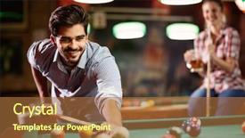  Presentation with billiard - PPT theme having game- smiling man playing snooker background and a red colored foreground