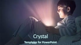  Presentation with bed - PPT theme having game addict - cute boy sitting in bed background and a tawny brown colored foreground