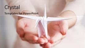  Presentation with crane - PPT layouts having female hands with paper crane background and a soft green colored foreground