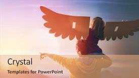  Presentation with daughter - Slide set having father and his daughter child background and a coral colored foreground