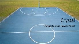  Presentation with basketball blue - Presentation theme with game board circle - aerial view on outdoor blue background and a  colored foreground