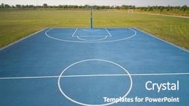 Presentation with basketball blue - Colorful presentation enhanced with game board circle - aerial view on outdoor blue backdrop and a  colored foreground