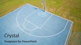  Presentation with basketball blue - Presentation theme enhanced with game board circle - aerial view on outdoor blue background and a  colored foreground