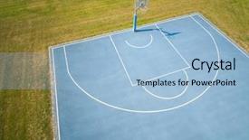  Presentation with basketball blue - Amazing presentation having game board circle - aerial view on outdoor blue backdrop and a  colored foreground