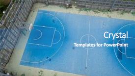  Presentation with basketball court - Beautiful presentation theme featuring game board circle - top view of the basketball backdrop and a teal colored foreground