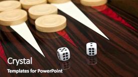  Presentation with board game - PPT theme consisting of game board - backgammon table and dice closeup background and a wine colored foreground