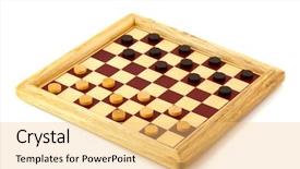  Presentation with board game - Theme featuring game board - playing checkers with wooden black background and a yellow colored foreground