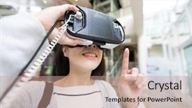  Presentation with for medical device - Audience pleasing presentation theme consisting of game center virtual reality - woman using vr device backdrop and a  colored foreground