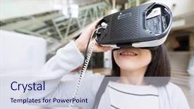  Presentation with man watching woman preparing vegetables - Amazing slide set having game center virtual reality - woman watching though vr device backdrop and a  colored foreground