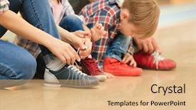  Presentation with debate club - Beautiful PPT layouts featuring game change - family changing shoes in bowling backdrop and a coral colored foreground