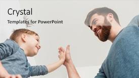  Presentation with father - Slide deck with game change - picture of young father dressed background and a light gray colored foreground