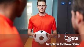  Presentation with soccer coaching - Amazing presentation having game change - serious young man with soccer backdrop and a tawny brown colored foreground