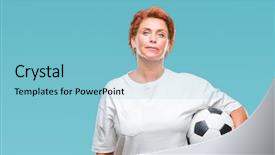  Presentation with soccer - Colorful PPT theme enhanced with game clue - atrractive senior caucasian redhead woman backdrop and a  colored foreground