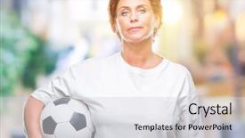  Presentation with face expression recognition - Slide deck with game clue - atrractive senior caucasian redhead woman background and a  colored foreground