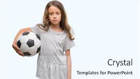  Presentation with multi sports soccer football basketball - PPT layouts consisting of game clue - brunette hispanic girl holding soccer background and a  colored foreground