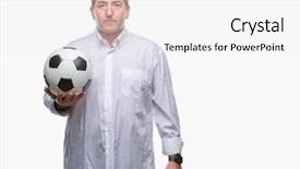 Presentation with multi sports soccer football basketball - PPT theme having game clue - handsome senior man holding soccer background and a white colored foreground