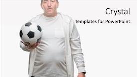  Presentation with soccer - Presentation theme featuring game clue - handsome senior man holding soccer background and a white colored foreground