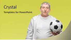  Presentation with multi sports soccer football basketball - Beautiful PPT layouts featuring game clue - handsome senior man holding soccer backdrop and a yellow colored foreground