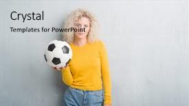  Presentation with open bible over grunge sandstone - Colorful slide deck enhanced with game clue - young blonde woman over grunge backdrop and a  colored foreground