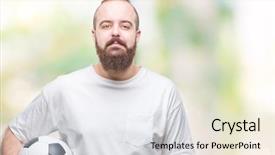  Presentation with football - Cool new presentation theme with game clue - young caucasian hipster man holding backdrop and a  colored foreground