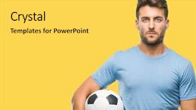  Presentation with multi sports soccer football basketball - Amazing slide set having game clue - young handsome man holding soccer backdrop and a  colored foreground