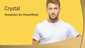  Presentation with football field or soccer field - Colorful slide set enhanced with game clue - young handsome man holding soccer backdrop and a yellow colored foreground