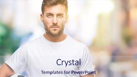  Presentation with football field or soccer field - Audience pleasing PPT theme consisting of game clue - young handsome man holding soccer backdrop and a sky blue colored foreground