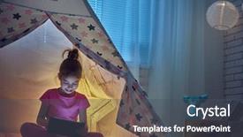  Presentation with children playing - Presentation enhanced with gaming computer - cute little child is playing background and a ocean colored foreground