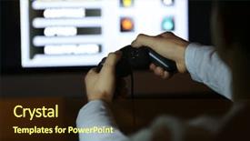  Presentation with smart home automation engineering - Colorful slide set enhanced with game controller - teenager playing videogame at home backdrop and a wine colored foreground