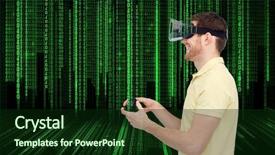  Presentation with virtual reality rehabilitation - Amazing theme having game controller gamepad over binary backdrop and a  colored foreground