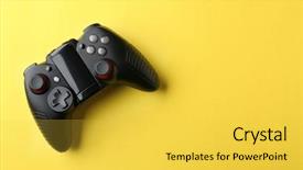  Presentation with video game - Presentation theme featuring video game controller on color background background and a yellow colored foreground