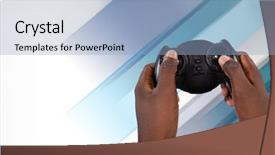  Presentation with education on computer black hands - Cool new presentation with game controller with fading background backdrop and a light blue colored foreground