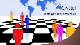  Presentation with chessboard - Presentation theme having game design - figures stand upon a chessboard background and a light blue colored foreground